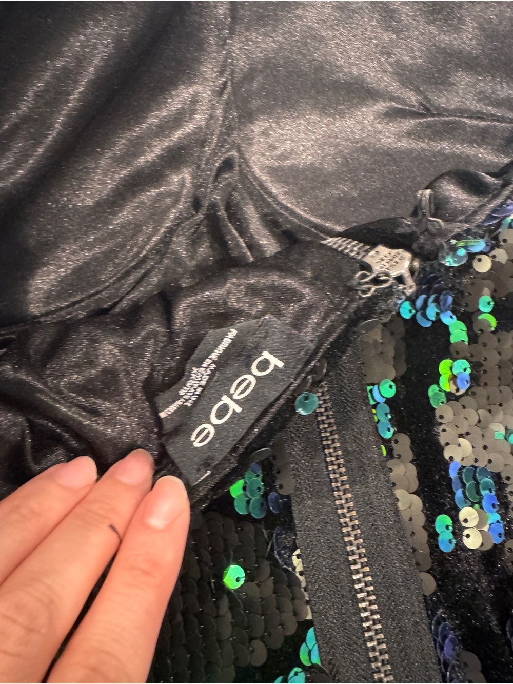 bebe Black Sequin Strapless Dress with Green & Blue Iridescent Accents - Picture 5 of 5